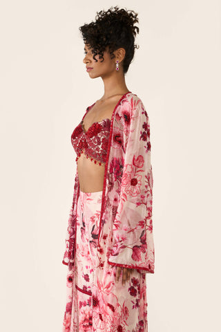 Pink Printed Cape And Sharara Set by Varun Bahl available on Indiaspopup.com