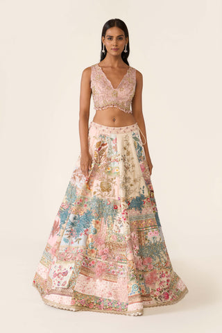 Multicolor Linear Patchwork Lehenga Set by Varun Bahl available on Indiaspopup.com
