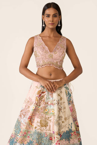 Multicolor Linear Patchwork Lehenga Set by Varun Bahl available on Indiaspopup.com