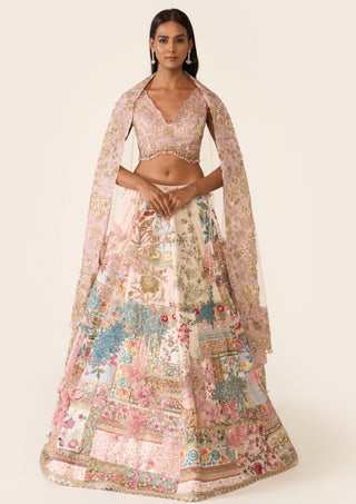 Multicolor Linear Patchwork Lehenga Set by Varun Bahl available on Indiaspopup.com