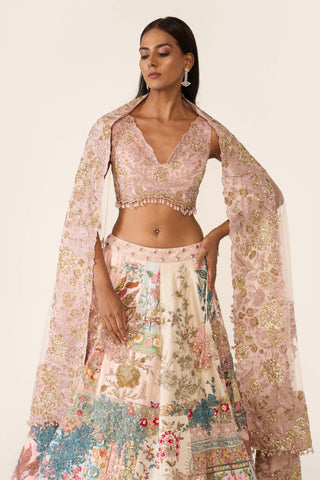 Multicolor Linear Patchwork Lehenga Set by Varun Bahl available on Indiaspopup.com