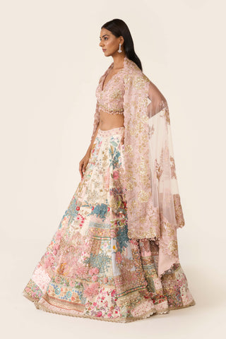 Multicolor Linear Patchwork Lehenga Set by Varun Bahl available on Indiaspopup.com