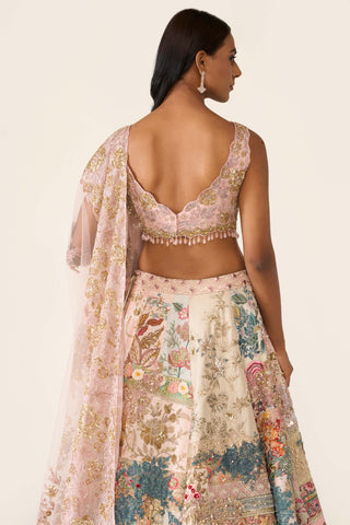 Multicolor Linear Patchwork Lehenga Set by Varun Bahl available on Indiaspopup.com