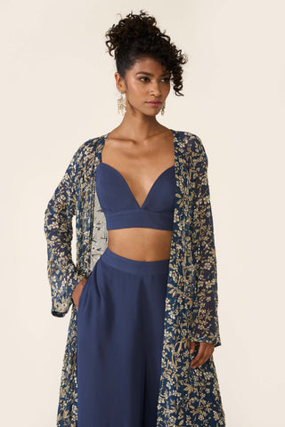 Blue Printed Cape And Palazzo Set by Varun Bahl available on Indiaspopup.com