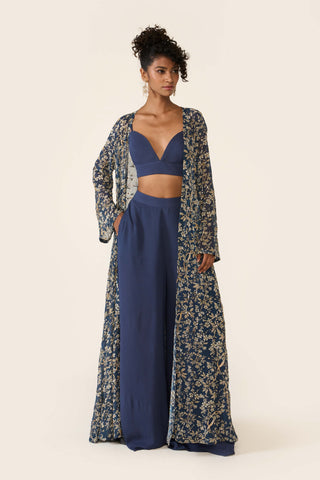 Blue Printed Cape And Palazzo Set by Varun Bahl available on Indiaspopup.com