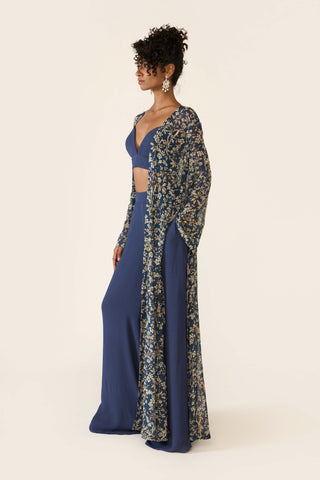 Blue Printed Cape And Palazzo Set by Varun Bahl available on Indiaspopup.com