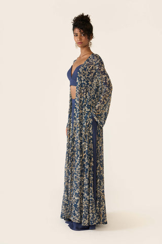 Blue Printed Cape And Palazzo Set by Varun Bahl available on Indiaspopup.com