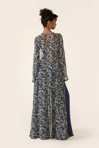 Blue Printed Cape And Palazzo Set by Varun Bahl available on Indiaspopup.com