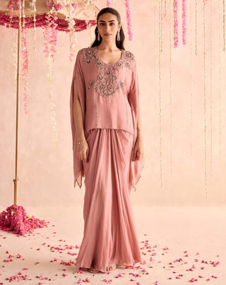 Champagne embellished kaftan top and draped skirt