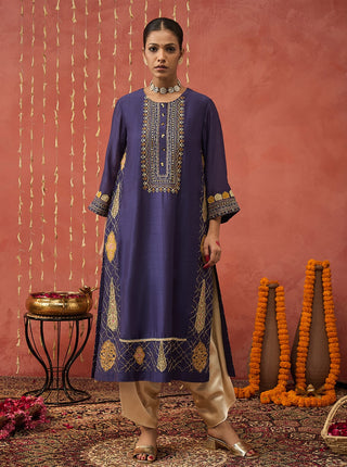 Purple Rani Embroidered Kali Kurta Set by Shivani Bhargava available on Indiaspopup.com