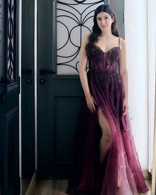 Amber maroon glow shaded gown