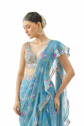 Blue akshata sari and blouse