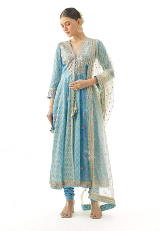 Blue reyna anarkali set
