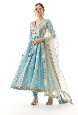 Blue reyna anarkali set