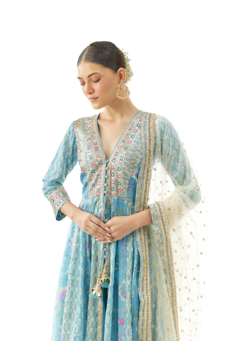 Blue reyna anarkali set