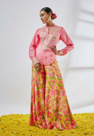 Palomi Pink Top And Flared Pants by Gopi Vaid available on Indiaspopup