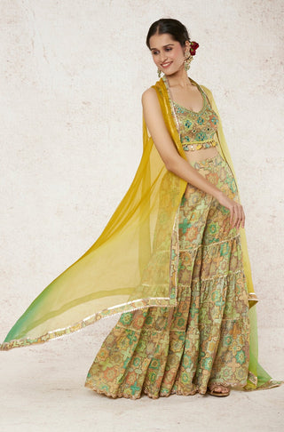 Gopi Vaid-Barkha Green Sharara And Cape Set-INDIASPOPUP.COM