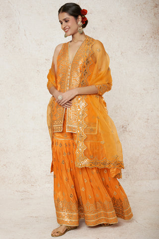 Gopi Vaid-Rakhi Orange Kurta And Sharara Set-INDIASPOPUP.COM