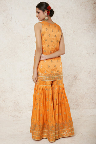 Gopi Vaid-Rakhi Orange Kurta And Sharara Set-INDIASPOPUP.COM