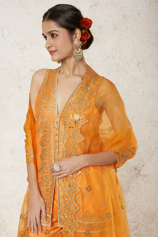 Gopi Vaid-Rakhi Orange Kurta And Sharara Set-INDIASPOPUP.COM
