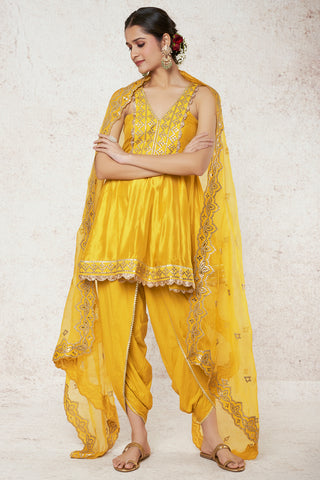 Gopi Vaid-Shiza Mustard Peplum And Dhoti Set-INDIASPOPUP.COM