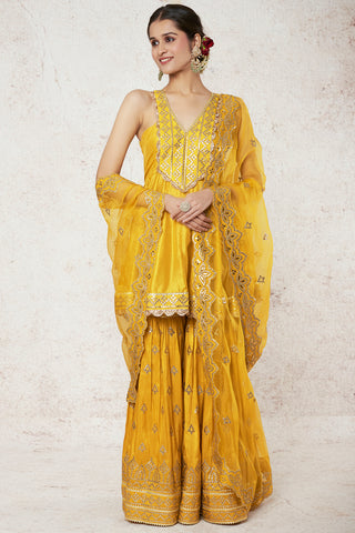 Gopi Vaid-Nabha Mustard Gharara Set-INDIASPOPUP.COM