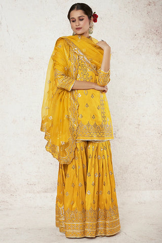 Gopi Vaid-Twisha Mustard Gharara Set-INDIASPOPUP.COM