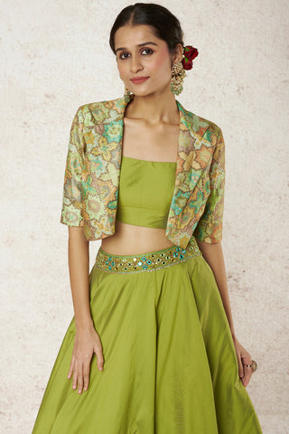 Gopi Vaid-Athira Green Jacket And Victorian Skirt Set-INDIASPOPUP.COM