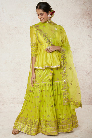 Gopi Vaid-Bousni Lime Green Gharara Set-INDIASPOPUP.COM