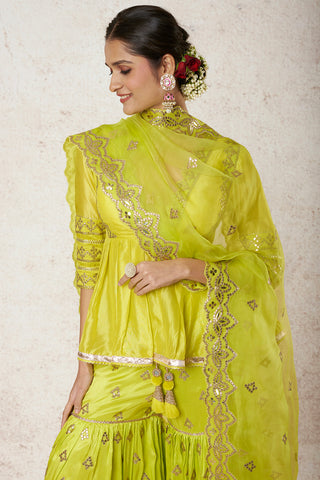 Gopi Vaid-Bousni Lime Green Gharara Set-INDIASPOPUP.COM