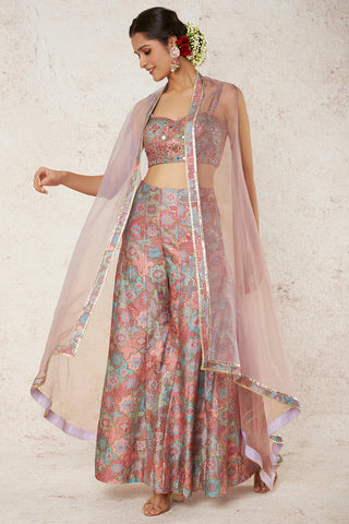 Gopi Vaid-Sukoon Pink Palazzo And Cape Set-INDIASPOPUP.COM