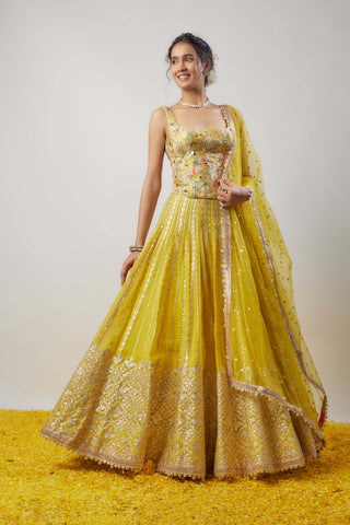 Mia Yellow Lehenga Set by Gopi Vaid available on Indiaspopup