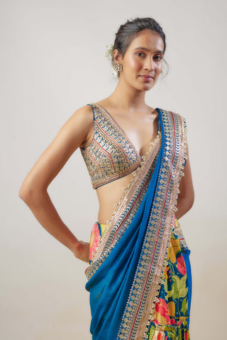 Sneha Blue Sari And Blouse by Gopi Vaid available on Indiaspopup