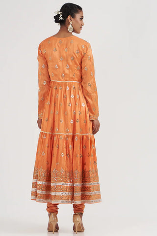 Gopi Vaid-Suhana Orange Tiered Anarkali Set-INDIASPOPUP.COM