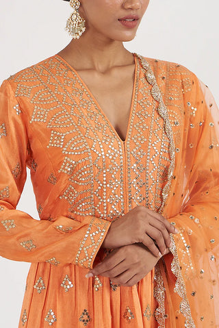 Gopi Vaid-Suhana Orange Tiered Anarkali Set-INDIASPOPUP.COM