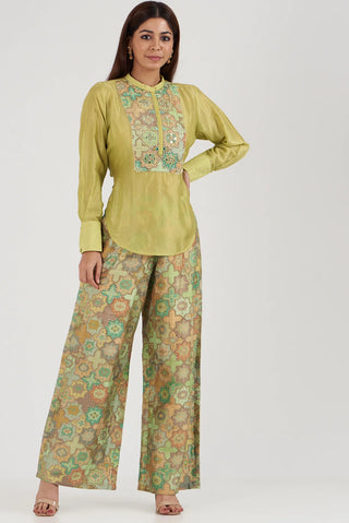 Gopi Vaid-Zeel Green Shirt And Flared Pant-INDIASPOPUP.COM