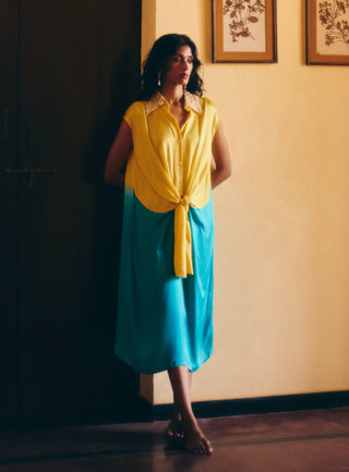 Pinacolada Yellow Blue Knot Dress by Studio Rigu available on Indiaspopup.com