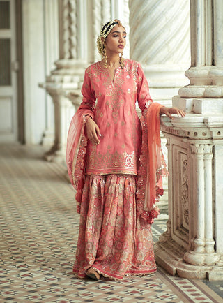 Gopi Vaid-Hazel Coral Sharara Set-INDIASPOPUP.COM