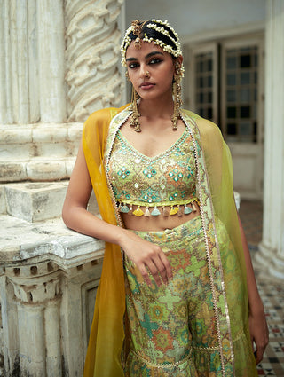 Gopi Vaid-Barkha Green Sharara And Cape Set-INDIASPOPUP.COM
