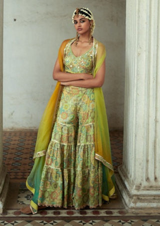 Gopi Vaid-Barkha Green Sharara And Cape Set-INDIASPOPUP.COM