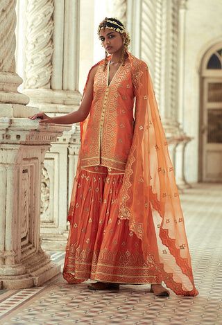 Gopi Vaid-Rakhi Orange Kurta And Sharara Set-INDIASPOPUP.COM