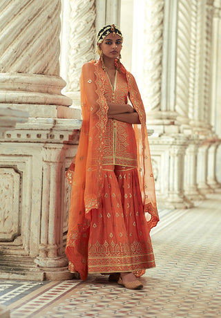 Gopi Vaid-Rakhi Orange Kurta And Sharara Set-INDIASPOPUP.COM