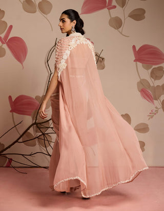 Dusty pink embellished cape jacket and draped sari set