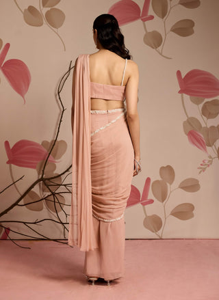 Dusty pink embellished cape jacket and draped sari set