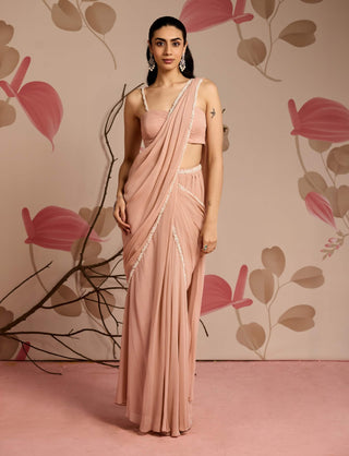 Dusty pink embellished cape jacket and draped sari set