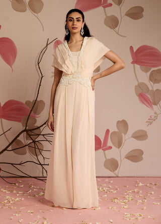 Ivory embellished full-length pleated jumpsuit