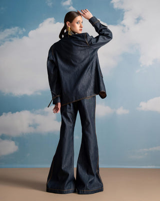 Indigo Hemp Denim Pantsuit Set by Nikita Mhaisalkar available on Indiaspopup.com