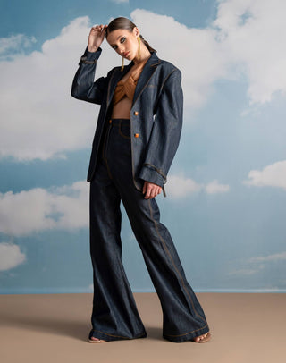 Indigo Hemp Denim Pantsuit Set by Nikita Mhaisalkar available on Indiaspopup.com