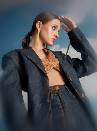 Indigo Hemp Denim Pantsuit Set by Nikita Mhaisalkar available on Indiaspopup.com
