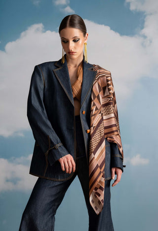 Indigo Hemp Denim Pantsuit Set by Nikita Mhaisalkar available on Indiaspopup.com